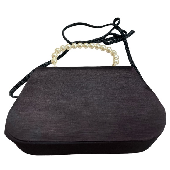 Vintage Pearl Handle Black Clutch Evening Purse - Picture 4 of 7